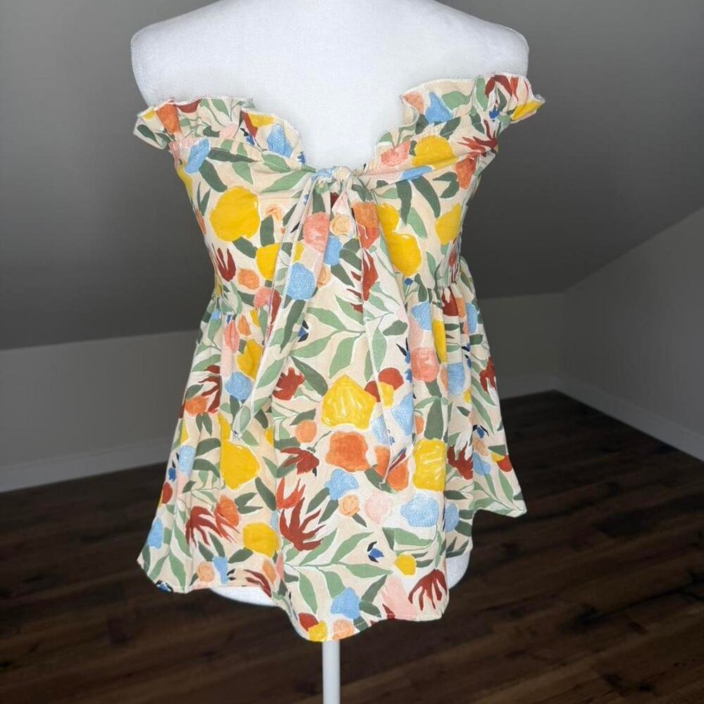 Floral Lemon Print Off Shoulder Peplum Top Cottagecore Coquette Summer NWOT